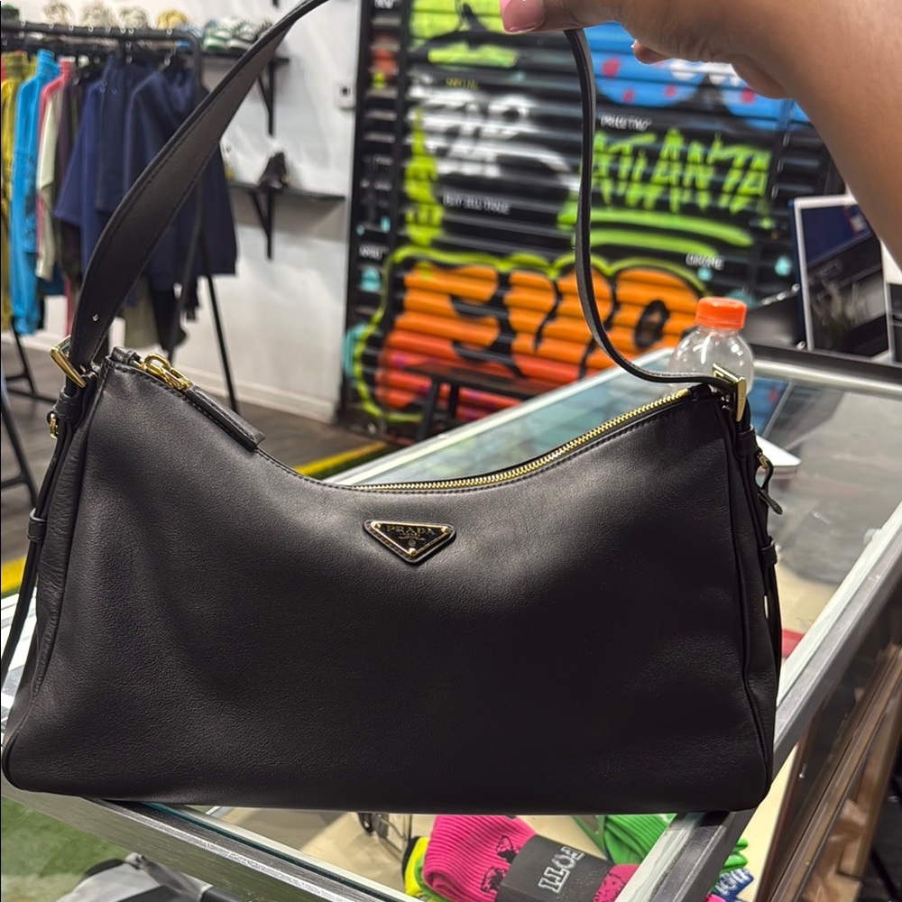Prada Elegant Black Leather Shoulder Bag